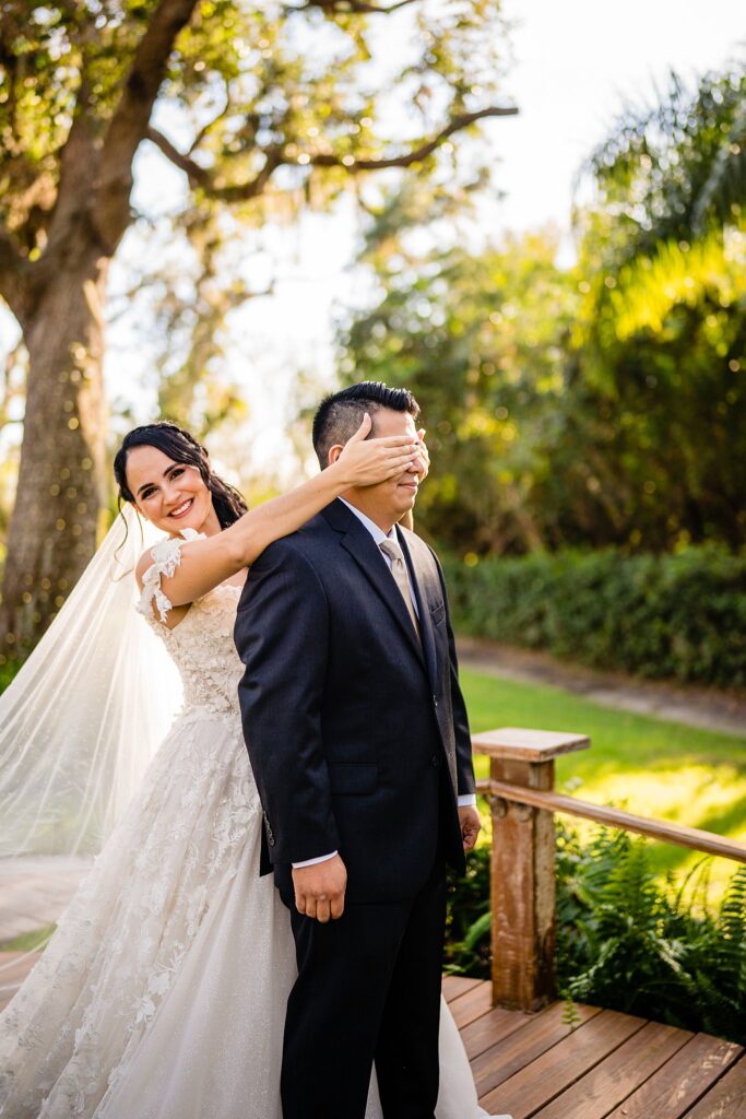 Erika covering Jorge's eyes for first touch surprise on Lovelock Bridge at Bakers Ranch by Ying Multimedia